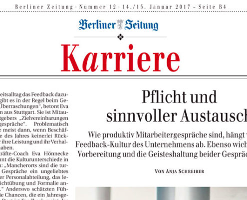 "Pflicht und sinnvoller Austausch" Artikel von Anja Schreiber Berliner Zeitung 14./15.01.2017 mit Expertenbeträgen von Eva Hönnecke